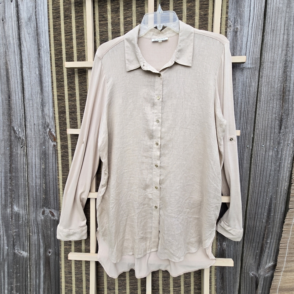 Calvin Klein Linen Roll Sleeve Tunic Large